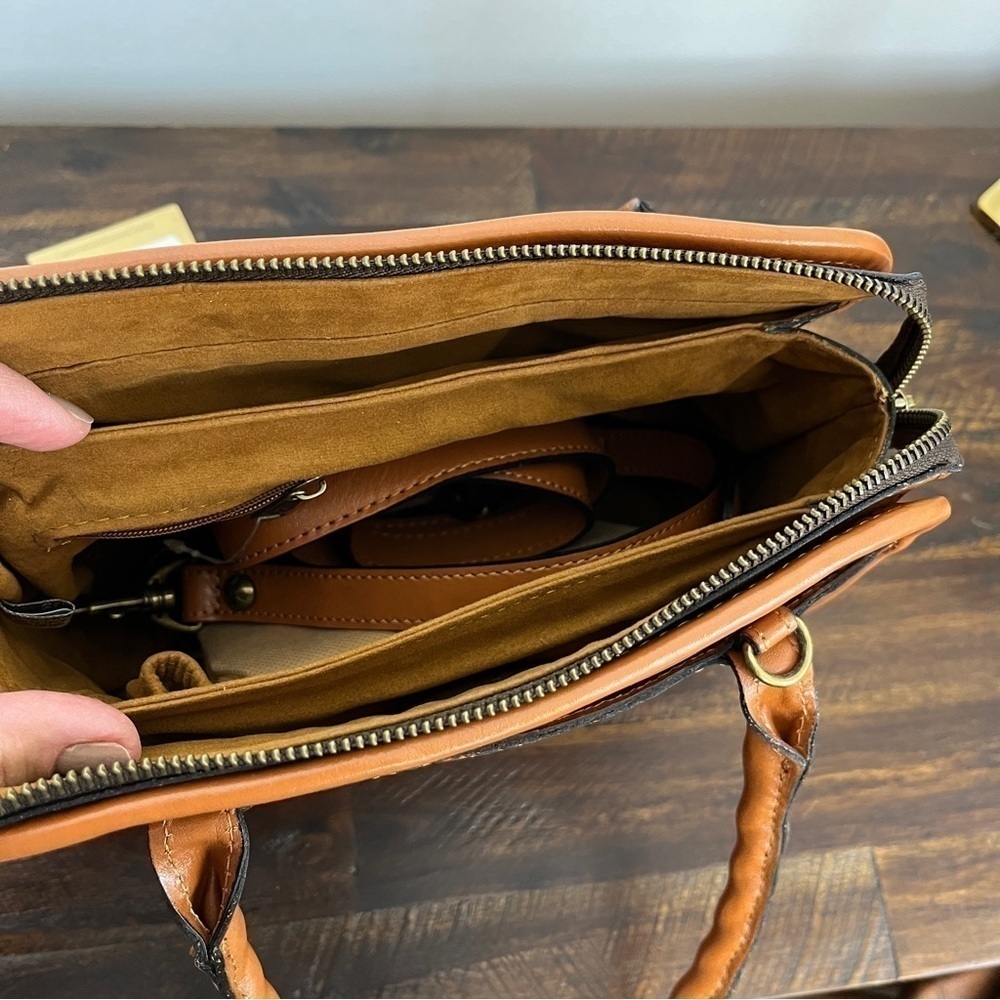 PATRICIA NASH TOOLED LEATHER PARIS SATCHEL/CROSSBODY FLORENCE TAN #558 NWT - Picture 7 of 11